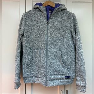 Patagonia Woman’s Insulated Better Sweater Hoody / Stone/Grey & Purple / Medium